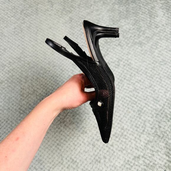 NICOLE MILLER Y2K Black Pointed Toe Fishnet Slingback Kitten Heel Jeweled 8 - Picture 4 of 5